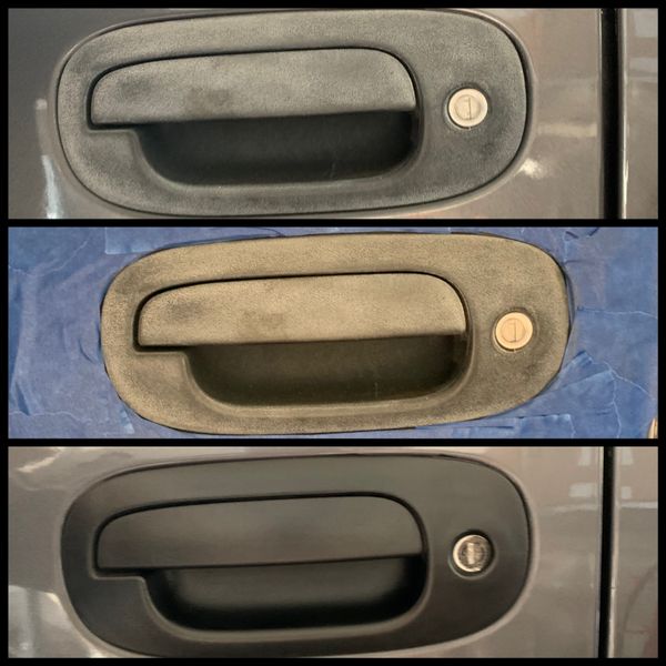 Door handle trim restoration before & after